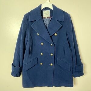 Larry Levine Wool Pea Coat | Double Breasted | Blue | Size Medium